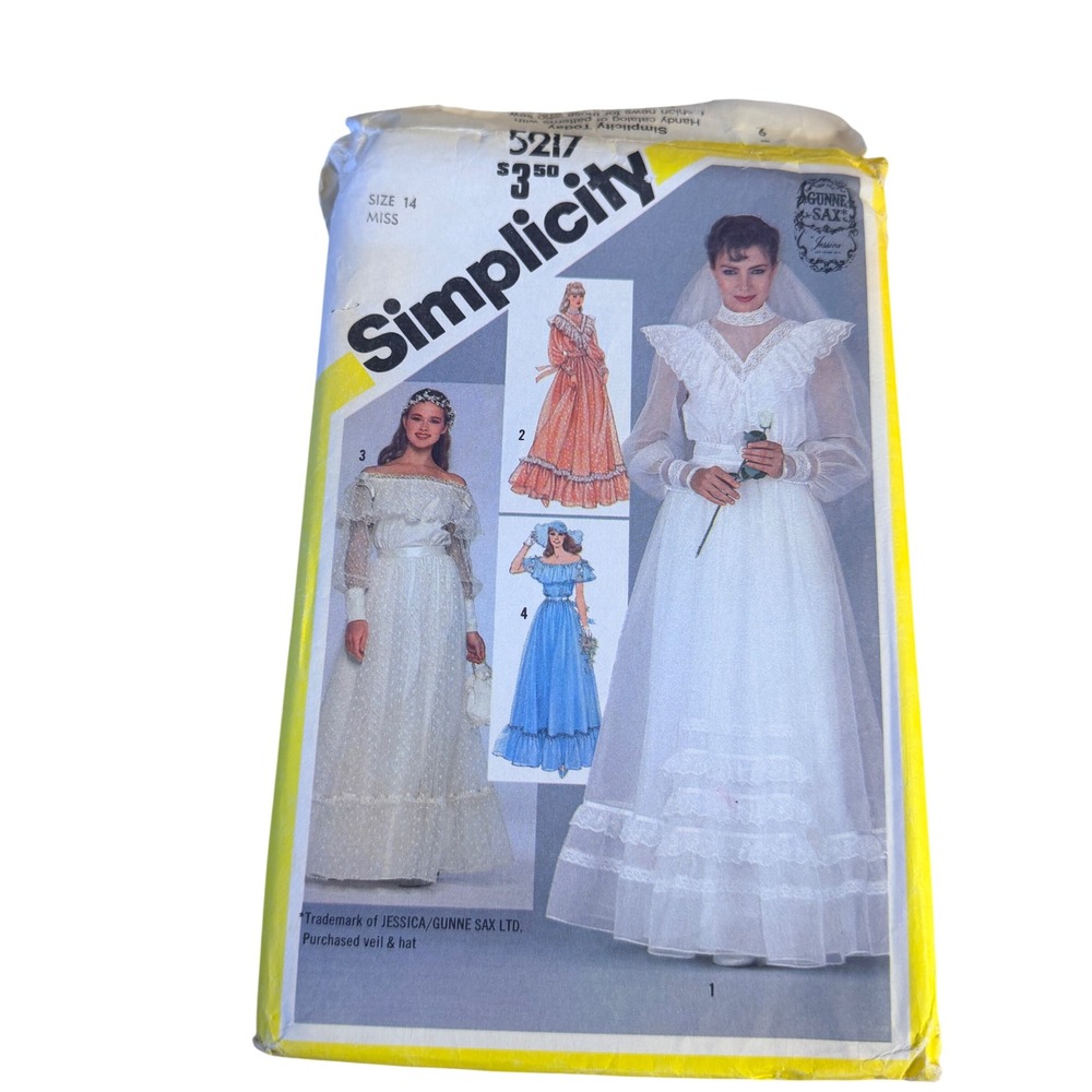 UNCUT Simplicity 5217 Gunne Sax Dress Pattern Size 14 Victorian Boho Cottagecore